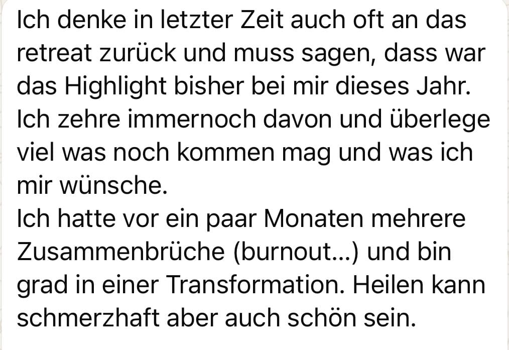 Entspannungsretreat mit Fokus auf Heilung, Burnout Prävention und persönliche Transformation.